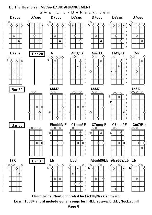 Chord Grids Chart of chord melody fingerstyle guitar song-Do The Hustle-Van McCoy-BASIC ARRANGEMENT,generated by LickByNeck software.